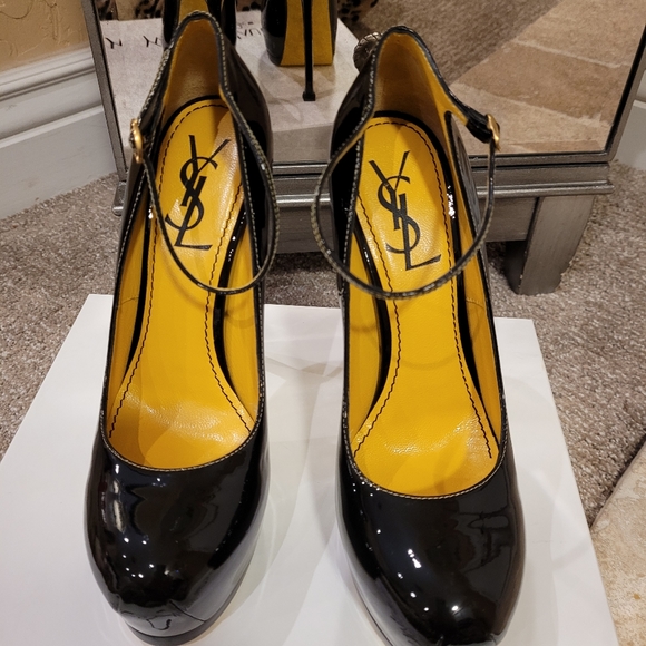 YVES SAINT LAUTENT (YSL) Ankle Strap Pump, Black & Yellow Patent shoe, size 37 - Picture 5 of 17